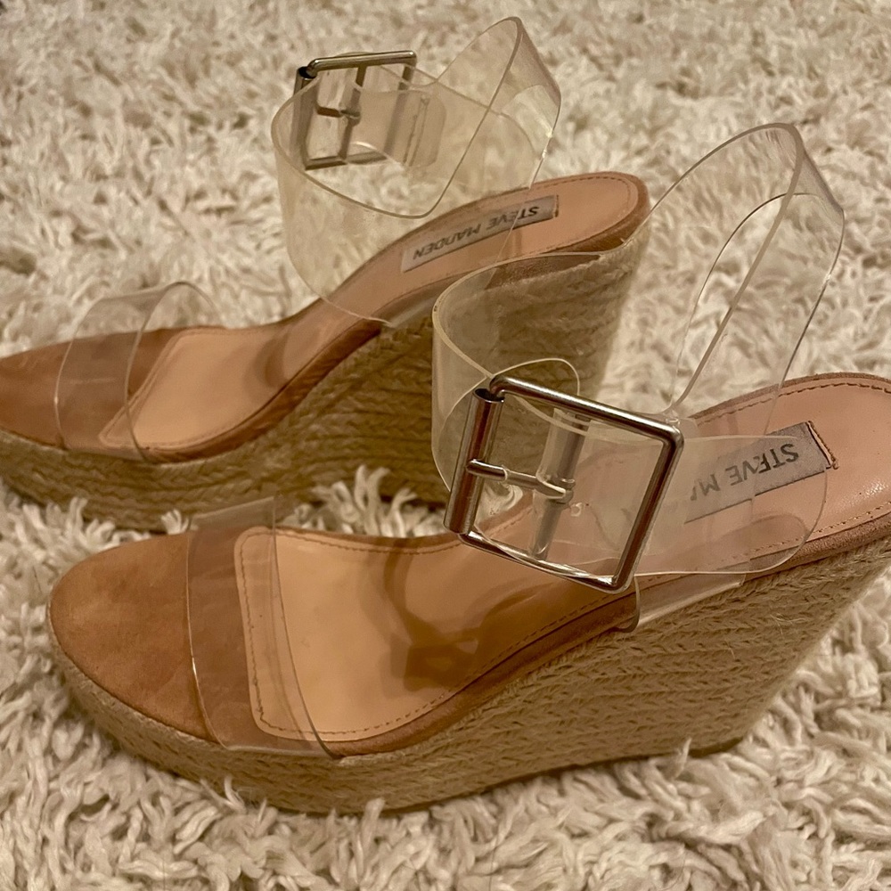 Steve Madden Clear Strap Espadrille Wedges
